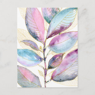 Carte Postale Cahier à spirale de feuilles botaniques à l'aquare