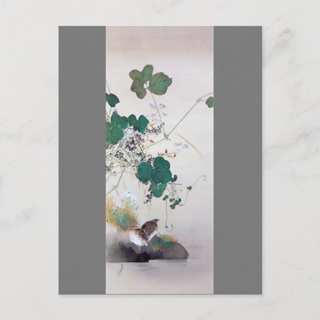 Carte Postale Caille et fleurs d'automne, Watanabe Seitei (Devant)