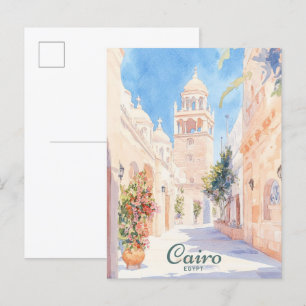 Carte Postale Caire Egypte Peinture Gouache Illustration Voyage