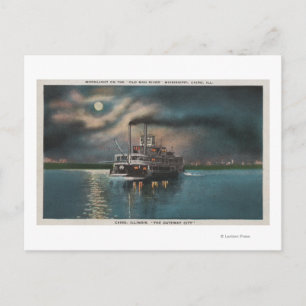 Carte Postale Cairo, IL - Vue nocturne de Steamer sur Miss. Rivi