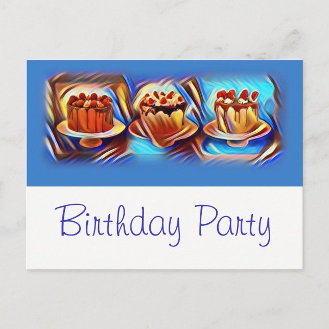 Carte Postale Cake Art Blue Anniversaire Fête Invitation (Devant)