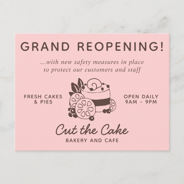 Carte Postale Cake Logo Boulangerie d'affaires Grand réouverture (Devant)