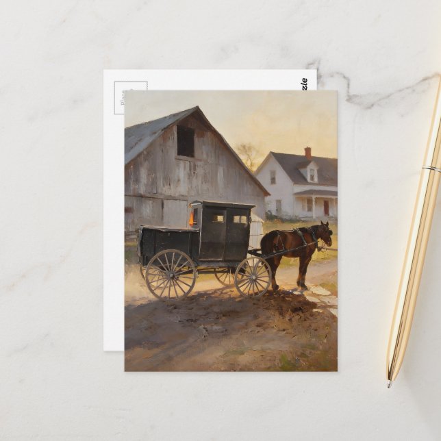Carte Postale Calèche amish (Devant/Arrière en situation)