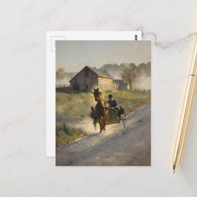 Carte Postale Calèche amish sur la route de gravier  (Devant/Arrière en situation)