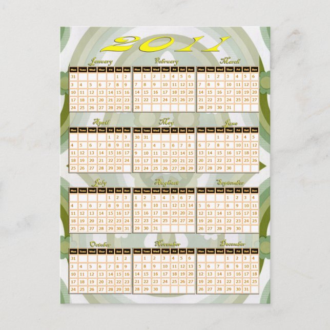 Carte Postale Calendrier 2011 en un coup d'oeil (Devant)