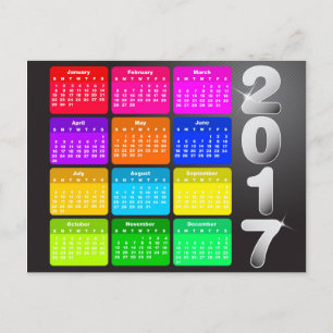Carte Postale Calendrier 2017 en couleurs vives arc-en-ciel
