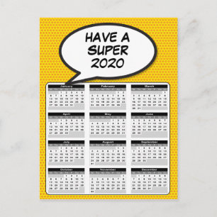 Carte Postale Calendrier 2020 de la bulle de dialogue Pop Art de