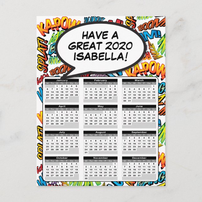 Carte Postale Calendrier 2020 de la bulle de dialogue Pop Art de (Devant)