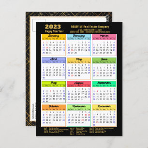 Carte Postale Calendrier 2023 Modern Black Gold Script Business