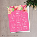 Carte Postale Calendrier 2024 avec Aquarelle Peinte Fleurs rose<br><div class="desc">Nouvel An - Nouvel An - Une oeuvre d'art féminine et fantaisiste,  aquarelle,  avec un calendrier 2024. Ce design féminin,  à l'agencement floral naturel et à l'année entière,  est un bon début d'année.</div>
