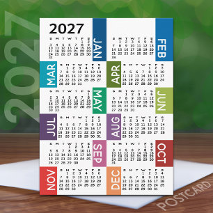 Carte Postale Calendrier 2024 avec des mois colorés funky
