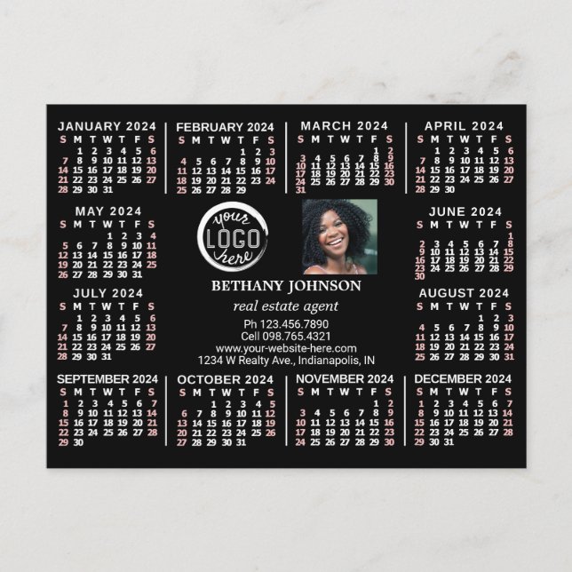 Carte Postale Calendrier 2024 Custom Business Logo Photo Texte F (Devant)
