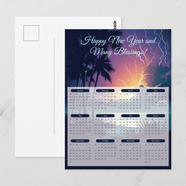 Carte Postale Calendrier 2024 du tonnerre et de la foudre (Devant / Derrière)