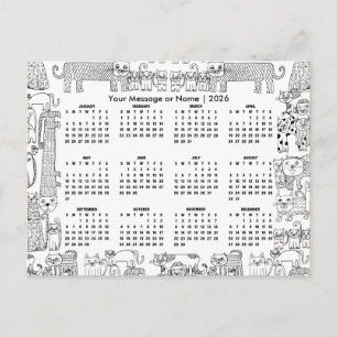 Carte Postale Calendrier 2026 pour chats avec message ou nom per
