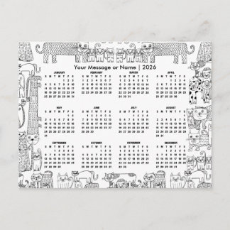 Carte Postale Calendrier 2026 pour chats avec message ou nom per