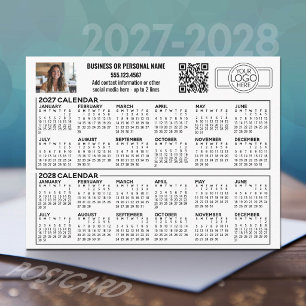 Carte Postale Calendrier 2027 2028 avec logo, Code QR, Photo