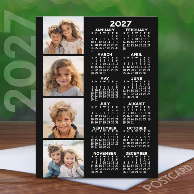 Carte Postale Calendrier 2027 avec collage de 4 photos (2027 Calendar on a Postcard)