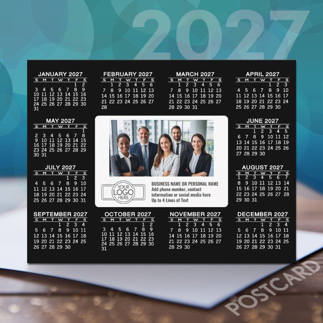 Carte Postale Calendrier 2027 avec coordonnées du logo (2027 Calendar on a Postcard)