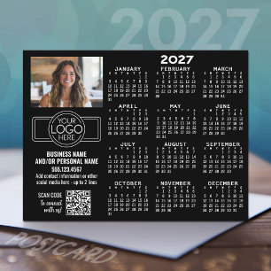 Carte Postale Calendrier 2027 avec logo, Code QR, Photo NOIR