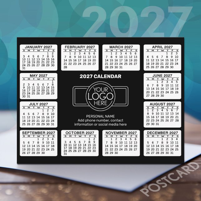 Carte Postale Calendrier 2027 avec logo Coordonnées (2027 Calendar on a Postcard)