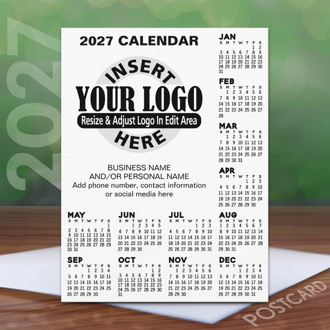 Carte Postale Calendrier 2027 avec logo Coordonnées (2027 calendar on a postcard)
