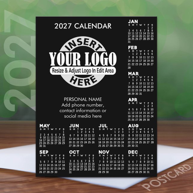 Carte Postale Calendrier 2027 avec logo Coordonnées (2027 calendar on a postcard)