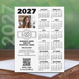 Carte Postale Calendrier 2027 avec logo, QR Code, Photo et Plus