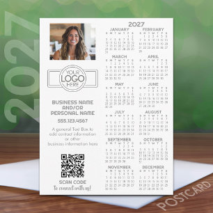Carte Postale Calendrier 2027 avec logo, QR Code, Photo et Plus