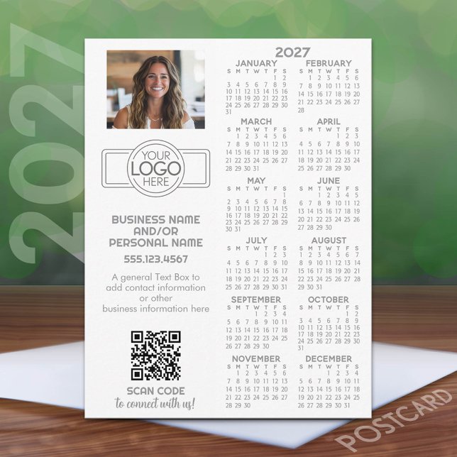 Carte Postale Calendrier 2027 avec logo, QR Code, Photo et Plus (2027 calendar on a postcard)