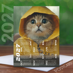 Carte Postale Calendrier 2027 avec un chat mignon habillé en jau