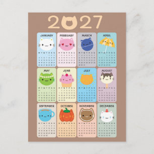 Carte Postale Calendrier 2027 Chats Mignons & Kawaii Kittens