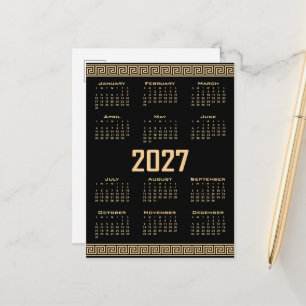 Carte Postale Calendrier 2027, Frette Grecque, Beige sur Noir