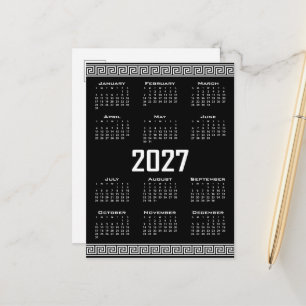 Carte Postale Calendrier 2027, Frise grecque, Blanc sur Noir