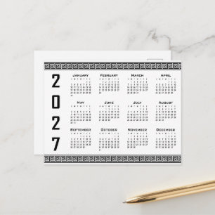 Carte Postale Calendrier 2027, Frise Grecque, Noir sur Blanc