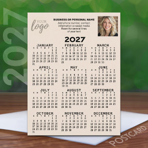 Carte Postale Calendrier 2027 - logo, photo, entreprise - beige