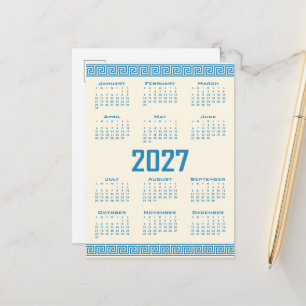 Carte Postale Calendrier 2027, Méandre Grec, Bleu sur Latte Cosm