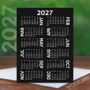 Carte Postale Calendrier 2027 - noms décalés noir et blanc