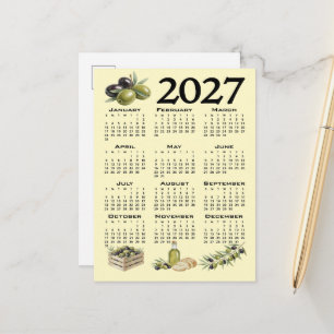 Carte Postale Calendrier 2027, Olives Méditerranéennes, Jaune