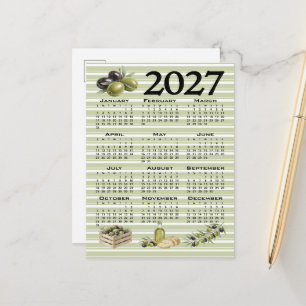 Carte Postale Calendrier 2027, Olives Méditerranéennes, Rayures
