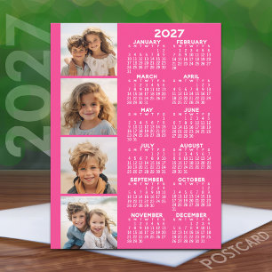 Carte Postale Calendrier 2027 Rose avec 4 Collages de Photos