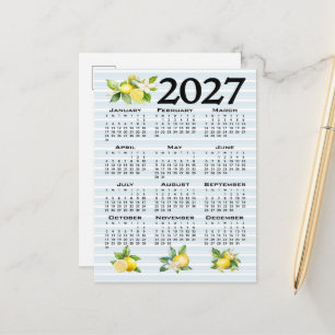 Carte Postale Calendrier 2027 Style Italien Citrons Rayures Bleu