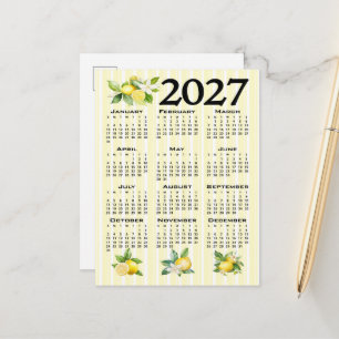 Carte Postale Calendrier 2027 style italien citrons rayures jaun