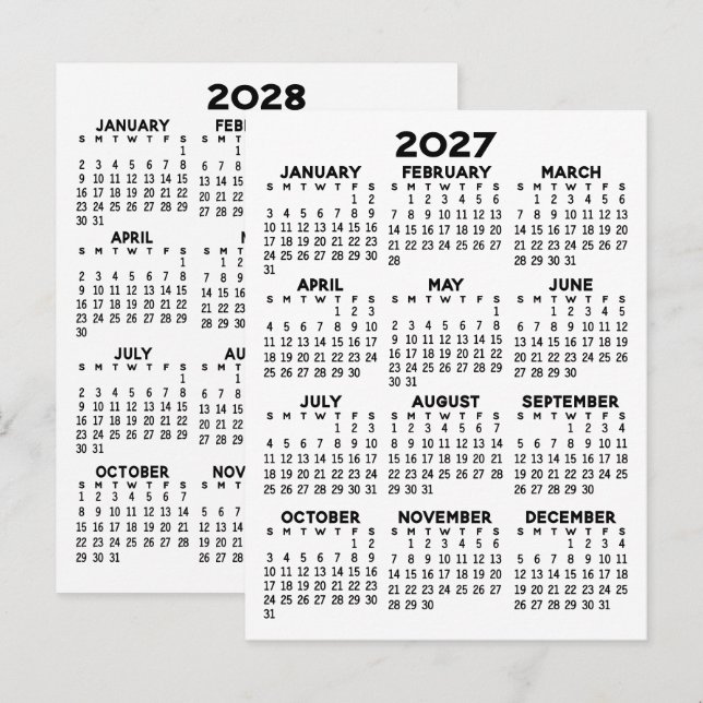 Carte Postale Calendrier à vue sur 2 ans - Minimalisme de base (Devant / Derrière)
