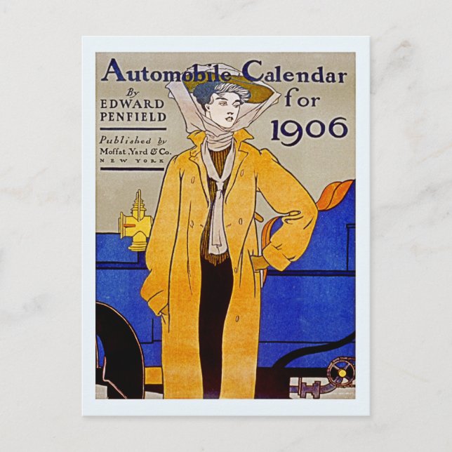 Carte Postale Calendrier automobile Art Nouveau vintage 1906 (Devant)