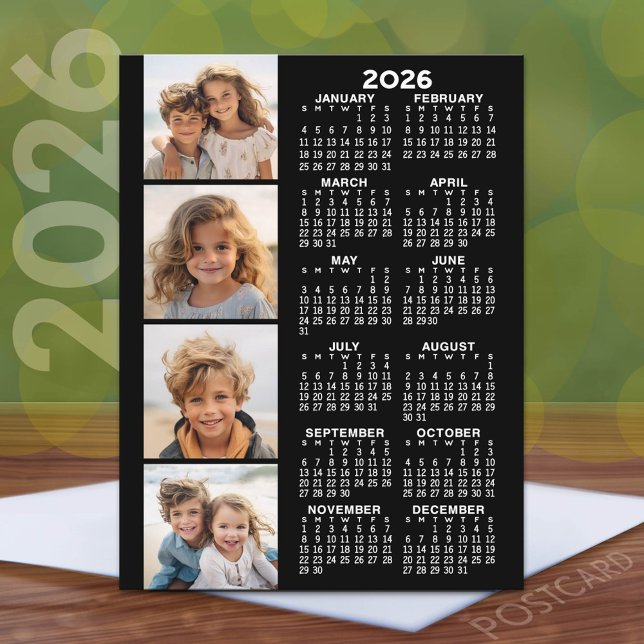 Carte Postale Calendrier avec 4 photo Collage (2026 Calendar Postcard)