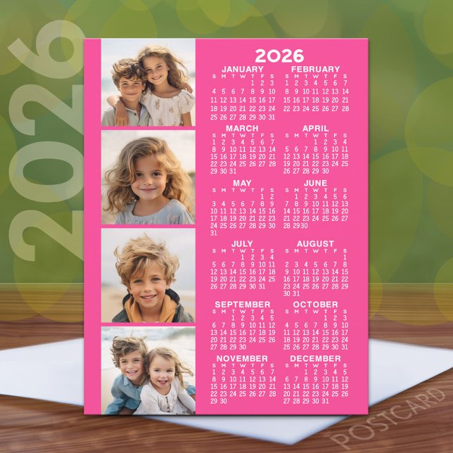 Carte Postale Calendrier avec 4 photo Collage (2026 Calendar Postcard)