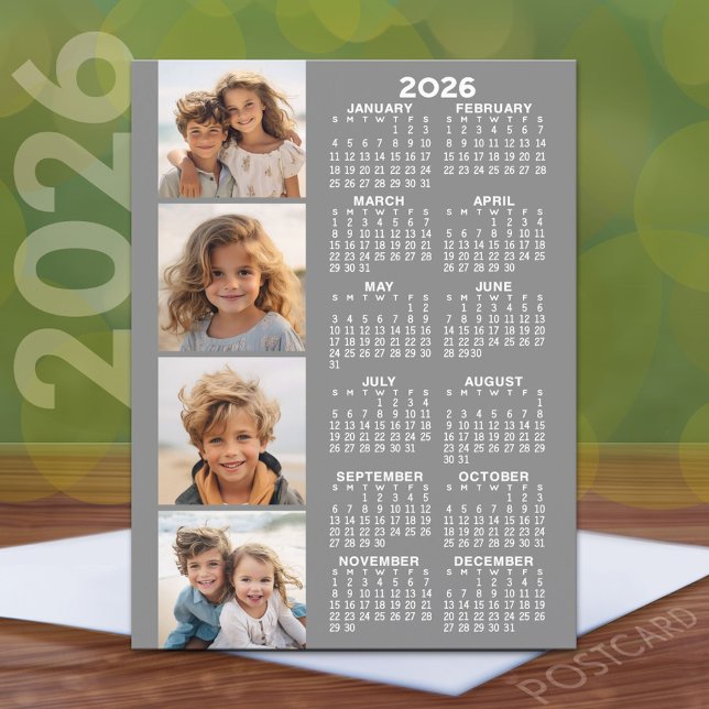 Carte Postale Calendrier avec 4 photo Collage - Gris (2026 Calendar Postcard)