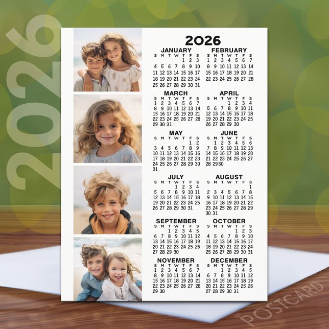 Carte Postale Calendrier avec 4 photos - noir blanc (2026 Calendar Postcard)