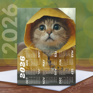 Carte Postale Calendrier avec chat mignon habillé en jaune