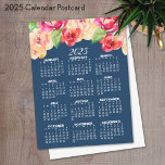Carte Postale Calendrier avec des fleurs d'aquarelle peintes<br><div class="desc">Nouvel An - Nouvel An - Une oeuvre d'art zen et fantaisiste,  hipster. Ce design féminin à l'agencement floral naturel et au calendrier de l'année complète est un début positif de la meilleure année jamais.</div>